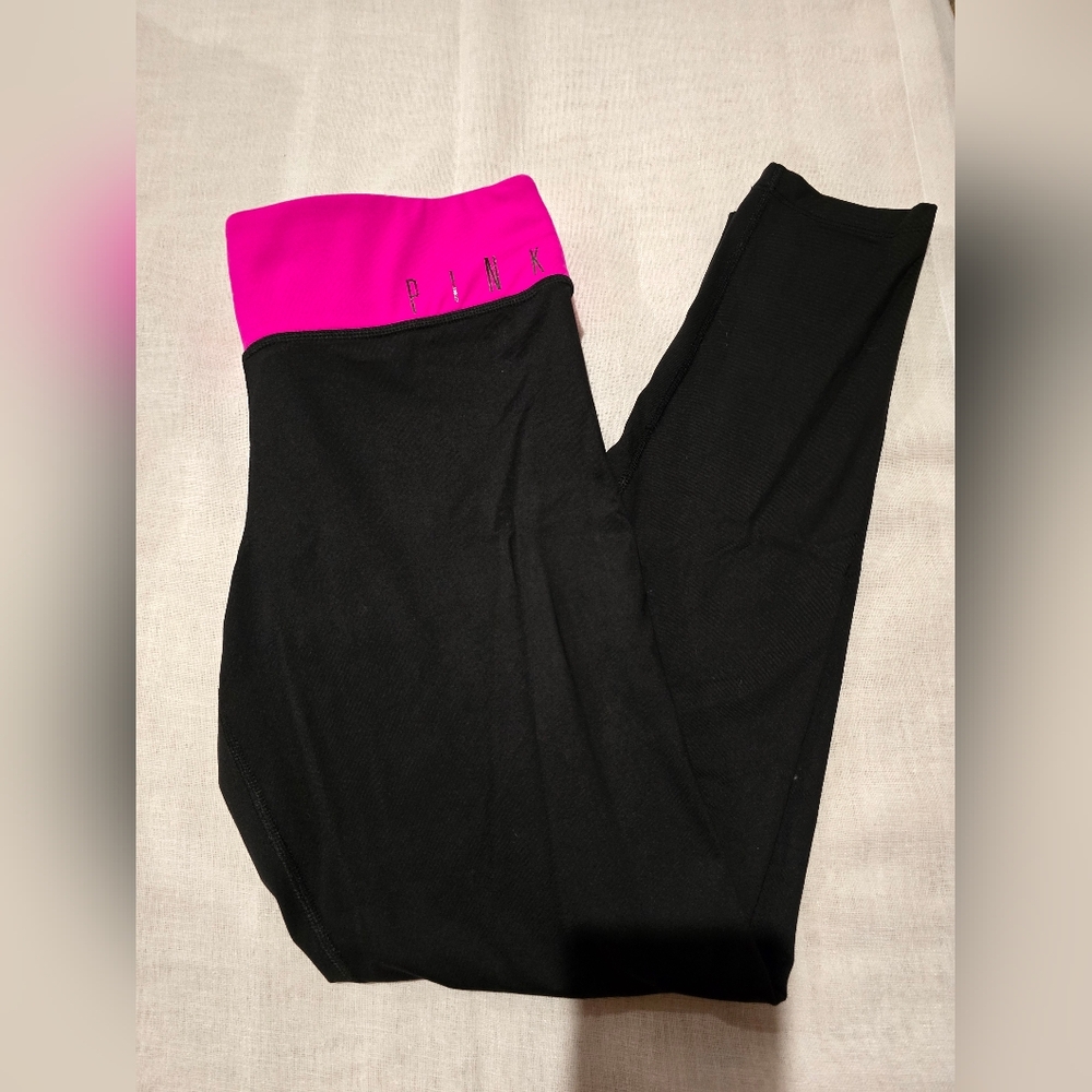 PINK Victoria's Secret Black Leggings with Pink Stitching